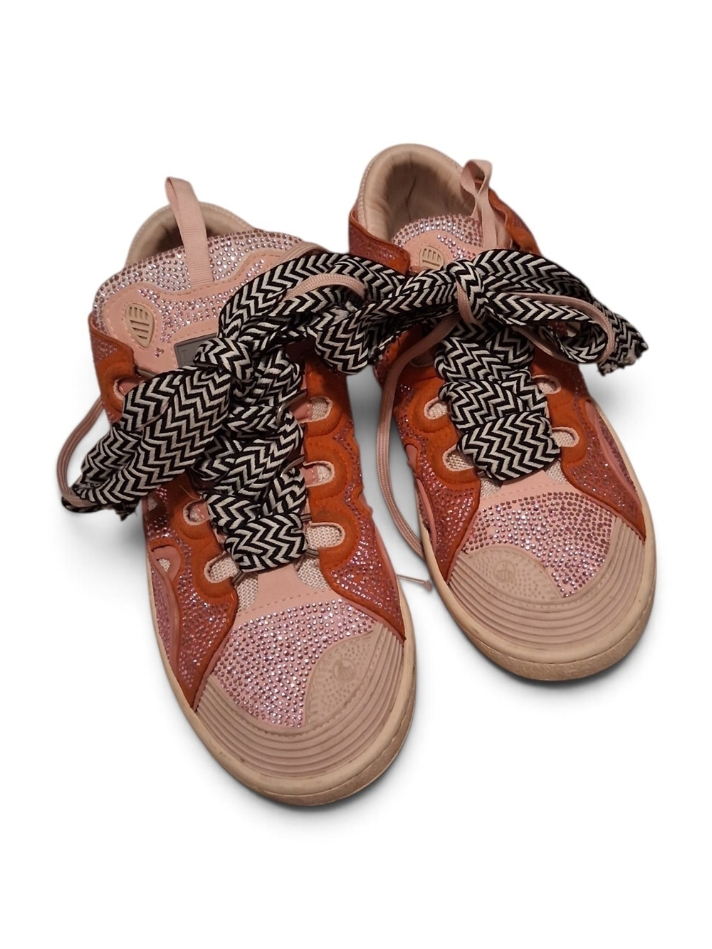 Lanvin Pink and Tan Crystal Accent Women's Sneakers